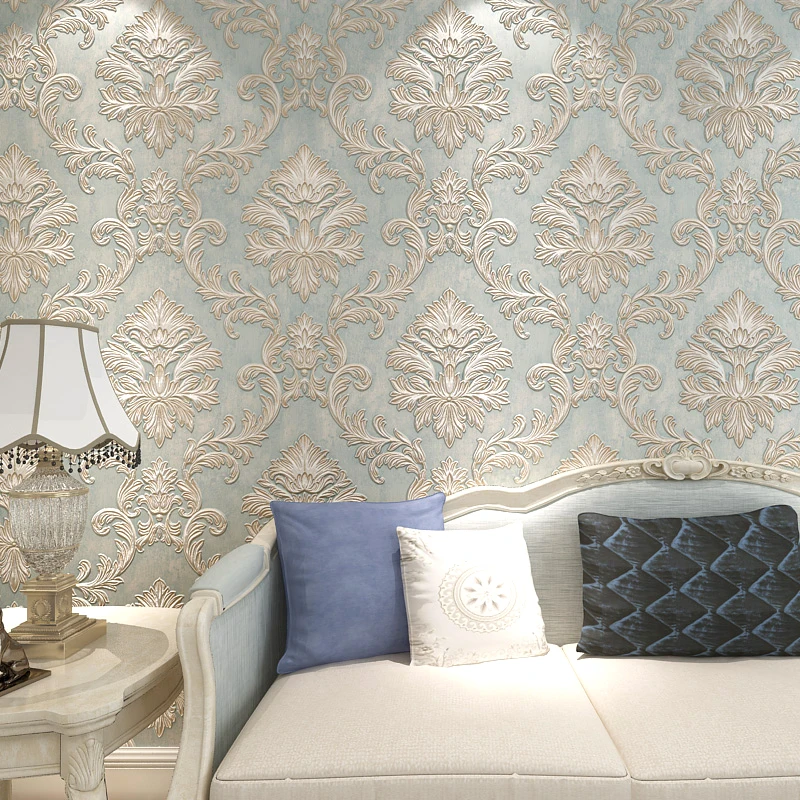 Bacaz Флокирование 3D Дамасские обои рулоны для стен фон 3d рулон papel де parede|wallpaper