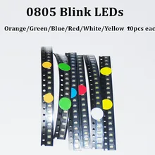 60pcs Flashing Blink LED Diode 0805 SMD Blinking Flash Diodo SMD 0805 Mixed 10pcs each Red Jade-Green Blue White Yellow Orange