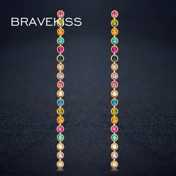 

BRAVEKISS Long Drop Earrings For Women Colorful Cubic Zircon Beads Gold Color Hanging Earrings Fashion Jewelry BUE0330