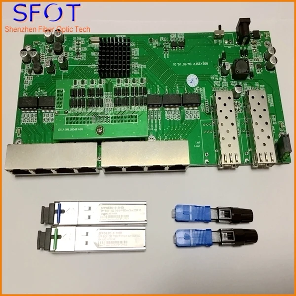 

10pcs/lot, POE reverse Switch board kit, not manageable, with 2pcs SC 3KM SFPs and 2pcs SC/UPC fast connectors, Vlan on/off