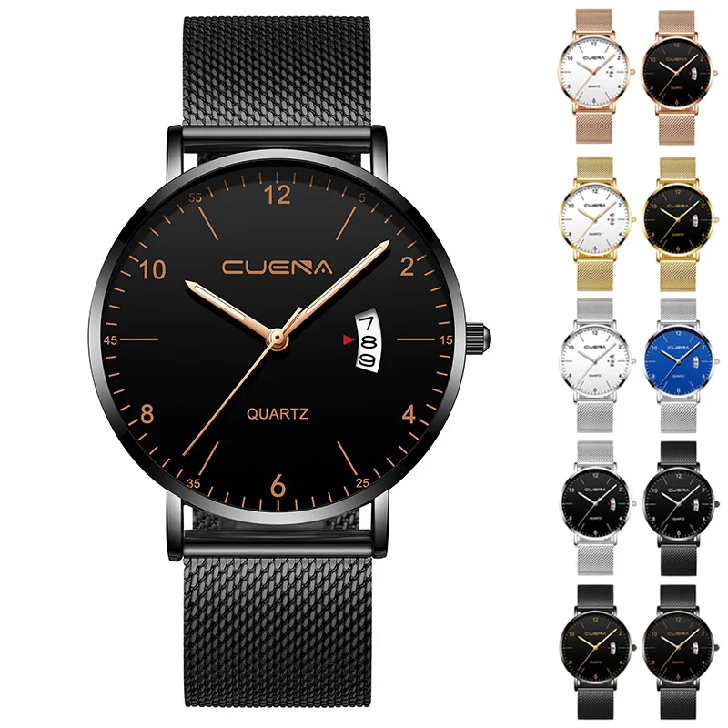 

Men Business Ultra Thin Quartz Analog Calendar Watch with Mesh Band @M23