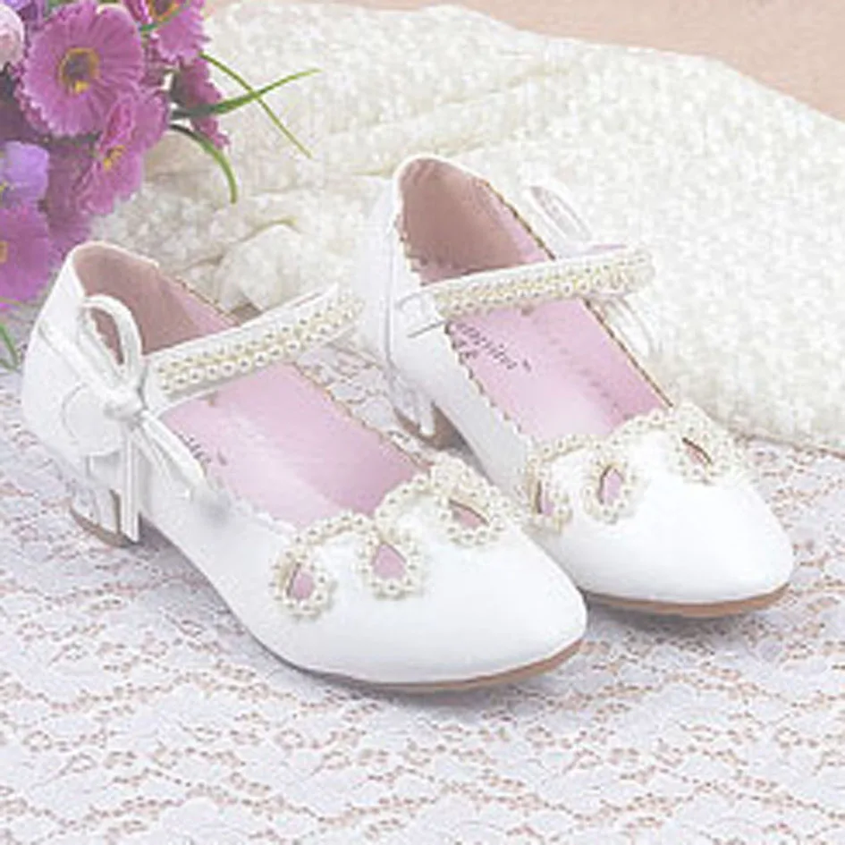 White Beading Wedding Shoes For Girls 2017 Cut Out Children Girl's High