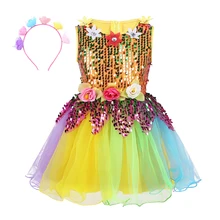 Детское балетное платье без рукавов с блестками и фатиновой юбкой для девочек танцевальное платье для девочек с цветами радуги и джаза одежда для сцены