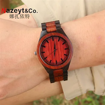 

HOTIME women&men Fashion Ebony Black Wood Casual Quartz Watch Top Designer With Wood Straps classic watch with red dial as gift
