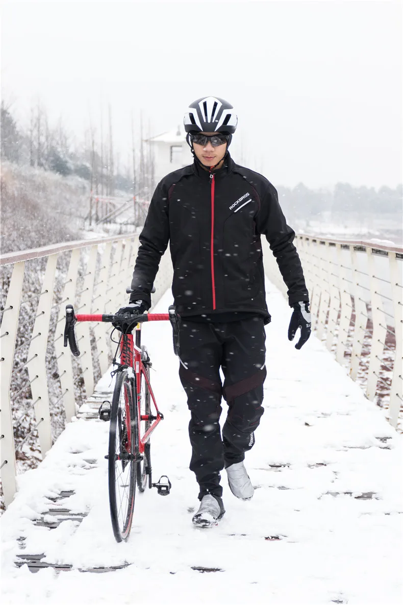 ROCKBROS велосипедная куртка и брюки костюмы мужские ветрозащитные термо флисовые для бега на подкладке Активная куртка брюки набор костюм для зимы