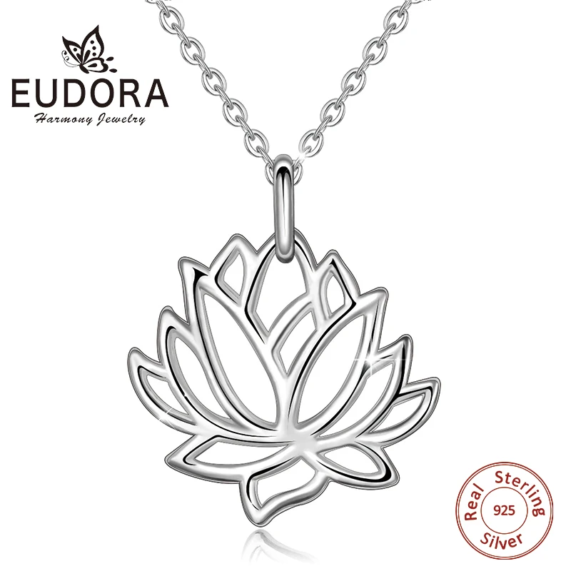 Юдора Настоящее серебро 925 проба ожерелье в форме лотоса цветок лотоса Шарм Подвески Для женщин 2019 ювелирных изделий для девушка со дня