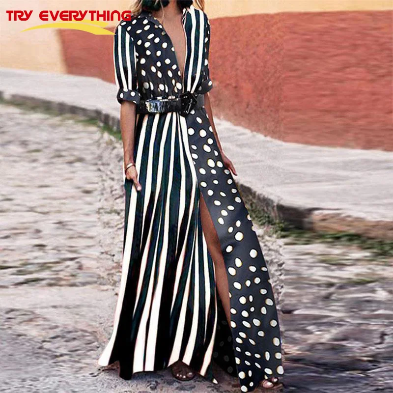 

TryEverything Casual Long Dresses Summer 2019 Maxi Bohemian Dresses For Women High Split Tunic Dress Women Robe Longue Femme Ete