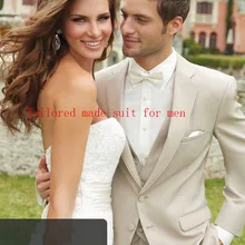 Лидер продаж смокинг для жениха платья Бежевый Жених костюм для свадьбы best человек свадебное Пром ужин костюмы(куртка+ Pantst+ жилет+ галстук