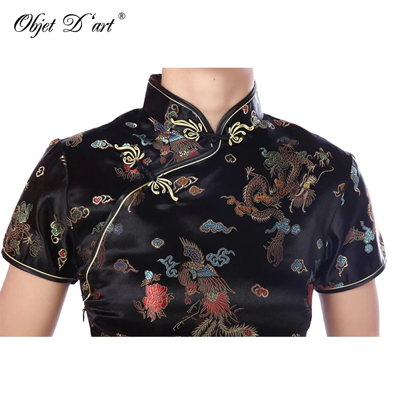 Оптовая продажа китайский танский ципао женщины шелки с драконом фениксом мини