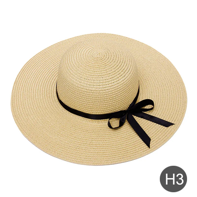 Вышивка индивидуальный заказ ваш логотип, название текст вышивка женская солнцезащитная Кепка большая соломенная шляпа с полями Открытый пляж шляпа летние шапки - Цвет: H3