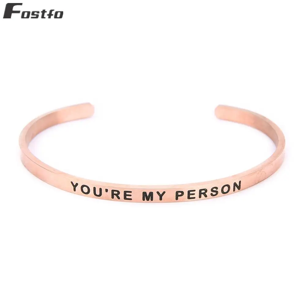 Fostfo 4 мм YOU'RE MY PERSON нержавеющая сталь положительный вдохновляющий персонализированный браслет с мантрой браслет для влюбленных подарки - Окраска металла: rose gold 01