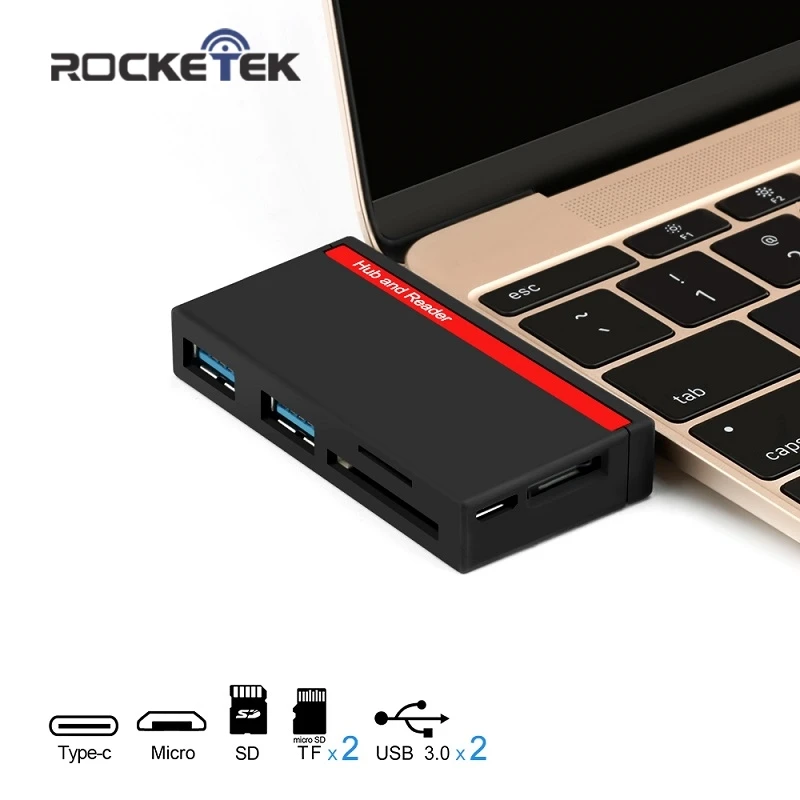 Rocketek type-c usb 3,0 2 порта концентратор otg Тип c устройство для чтения карт памяти для SD TF micro SD для macbook mac pro mac air pc компьютер