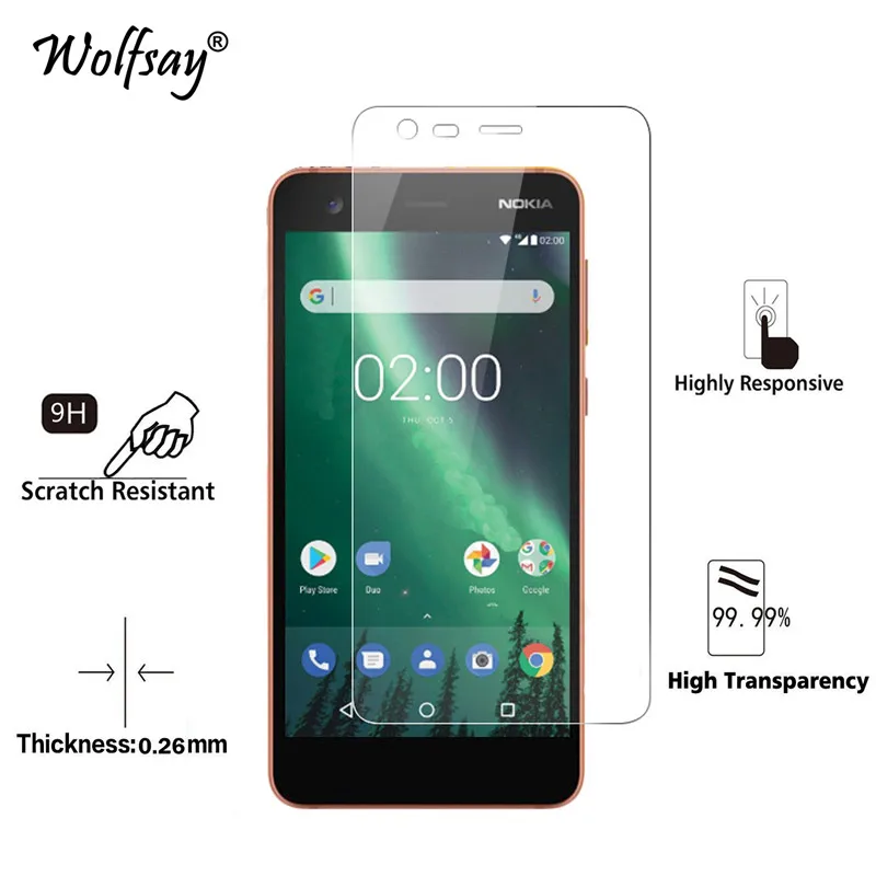 2 pçs vidro para nokia 2 protetor de tela vidro temperado para nokia 2 vidro para nokia 2 nokia2 telefone película protetora wolfsay 5.0