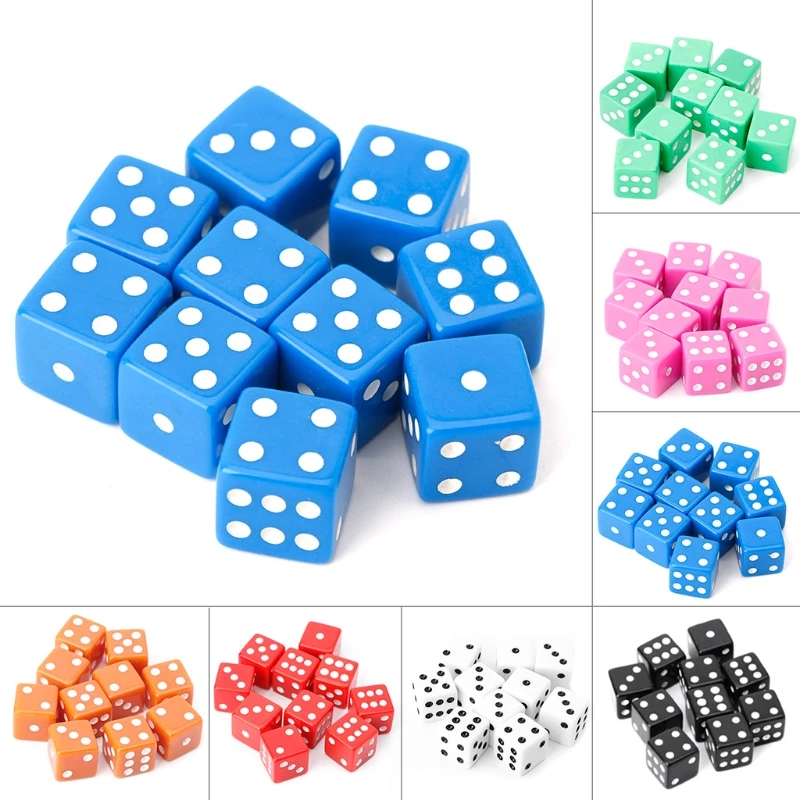 10Pcs/Lot 15mm Multicolor Acrylic Cube Dice Beads Six Sides Portable Table Gamesin Dice from