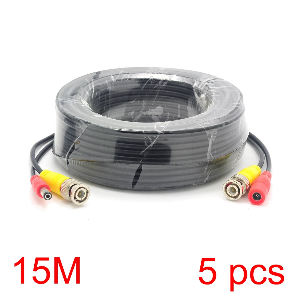 5x 15M/49FT BNC DC Connector Power Audio Video AV Wire Cable For CCTV Camerain Transmission