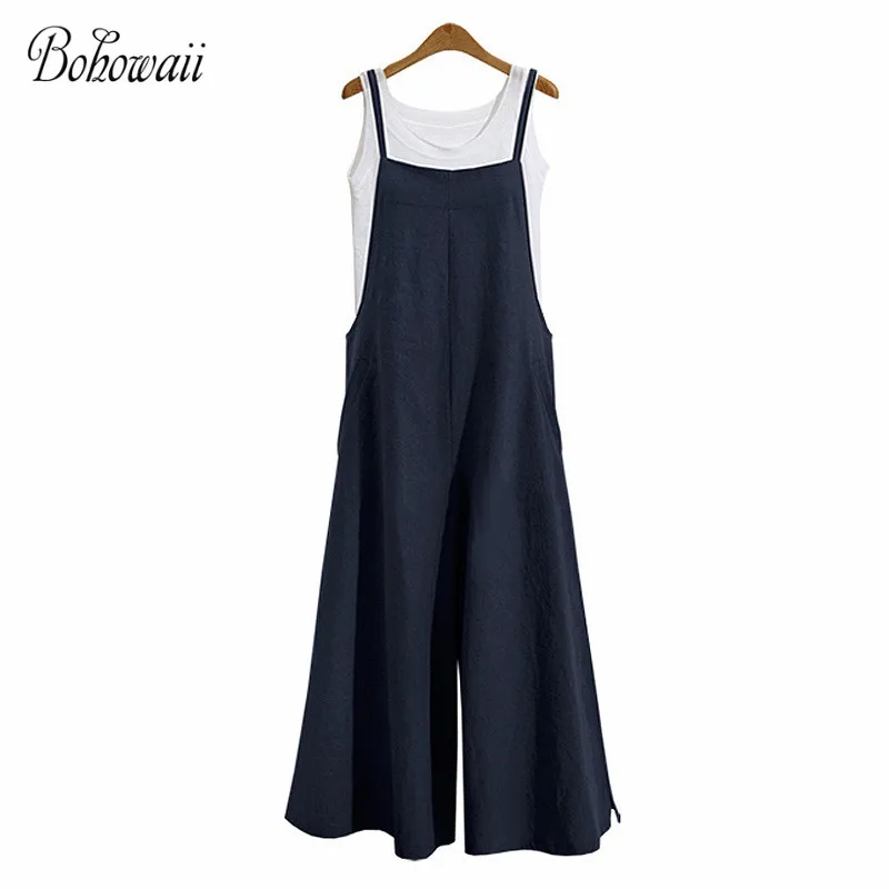 

XXXXXL Plus Size Bodysuit Women 2018 for Combinaison Femme Loose Causal Twin Side Bib Wide Leg Overalls Soft Cotton Jumpsuit