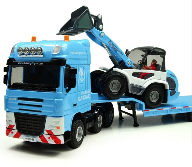 

Low Loader with Excavator / Flatbed Trailer Bulldozer Engineering Truck Alloy Model Toy for Kids