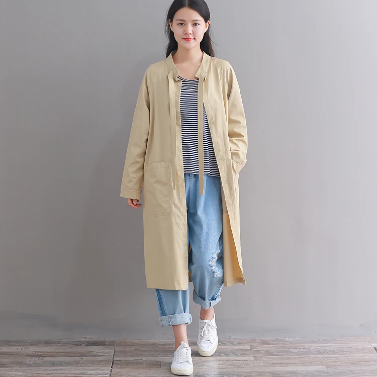 

Japanese Mori Girl Trench Coat 2019 Spring Autumn Women Long Sleeve Stand Collar Khaki Cotton Thin Windbreaker S-XL