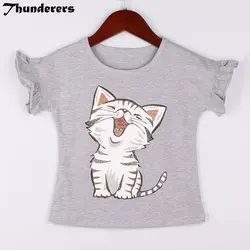 2018 новая детская одежда для мальчиков и девочек футболка белый котенок шаблон серая футболка одежда для детей милая детская одежда