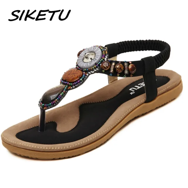 SIKETU women's flat sandals shoes woman Bohemia beach sandals ethnic