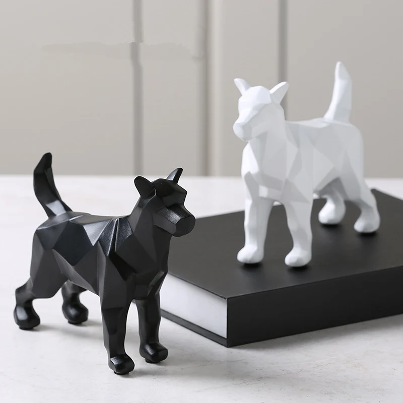 

Nordic Style Black and White Dog Figurine Simple Geometric Origami Home Decor Resin Craft Animal Sculpture Christmas Gifts