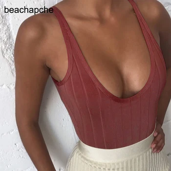 

Knitted Sexy Bodysuit Women Summer Top Black Sleeveless Slim Rompers Womens Jumpsuit Casual Playsuit Women Body Suit
