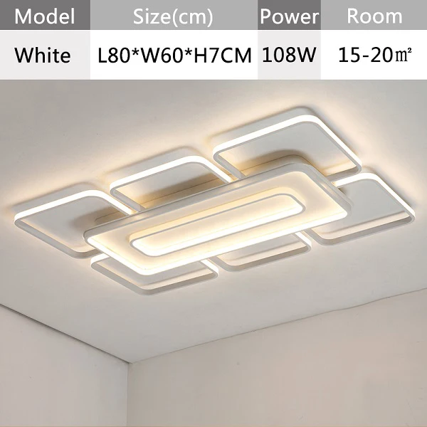 Коричневые/белые современные светодиодные потолочные лампы, светодиодный светильник для спальни, гостиной, потолочный светильник, светильник для дома, светодиодный светильник - Цвет корпуса: White L80xW60CM