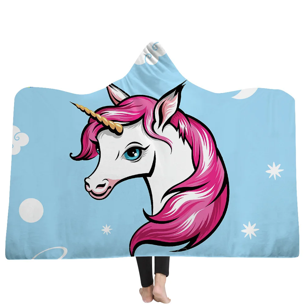 Одеяло с капюшоном с принтом "Летающая лошадь", утепленное одеяло с 3d принтом, теплое детское одеяло для семьи - Цвет: 23