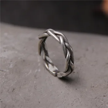 

Thai Silver Handmade Silver Ring 925 Sterling Silver Retro Knitting Open Ended Men And Women Ring
