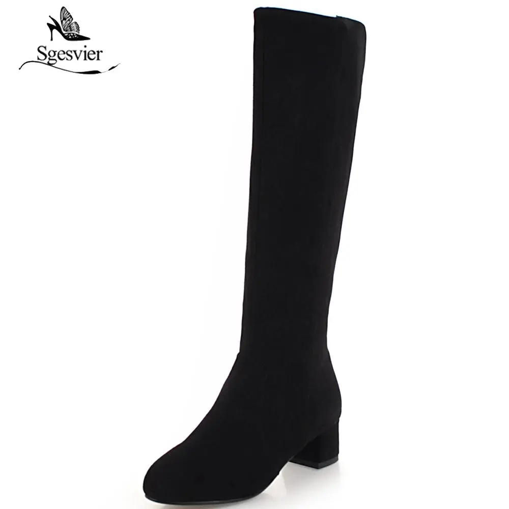 

Sgesvier Women Winter Shoes Knee High Boots Brand Mix Color Women Shoes High Quality Thick Heel Women Boots Plus Size 33-43 B690