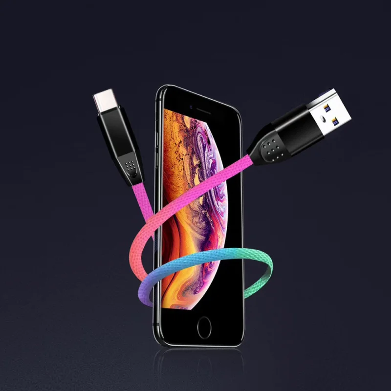 Радужный зарядный кабель для передачи данных Micro usb type C кабель для Xiaomi mi9 зарядный кабель для устройств usb type-C шнур Кабели для мобильных телефонов