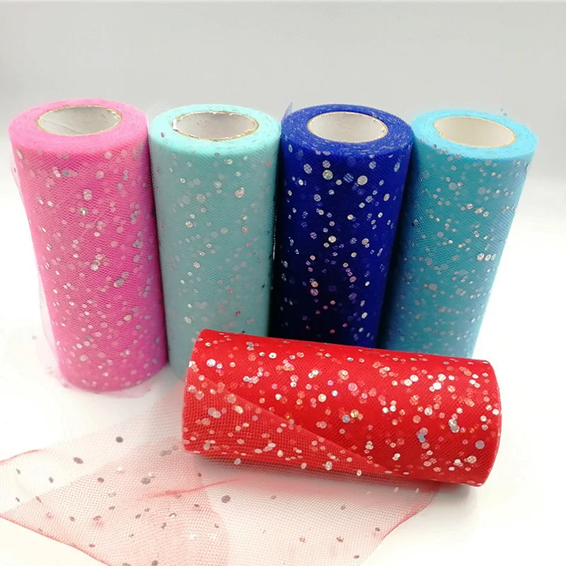 

Glitter Sequin 15cm*22m Tulle Roll Spool Tutu skirt Wedding Decoration Organza Laser DIY Craft Birthday Party Tulle Roll Supplie