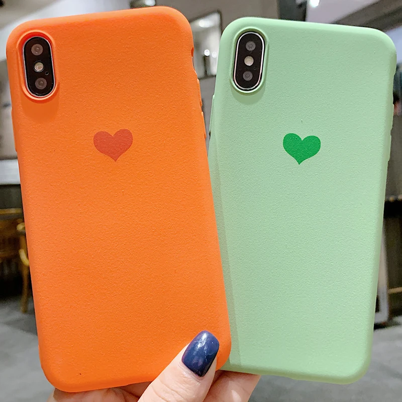 

Scrub Soft TPU Case For iPhone X XS 8 7 6 s Plus Candy color Love pattern Cover Case For iPhone XR 8 Coque Fundas Capa