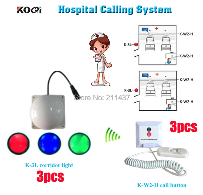 Беспроволочная система вызова кнопка вызова для пациента в серповидной комнате и комнате свет для медсестры снаружи для кафе/больницы аварийного