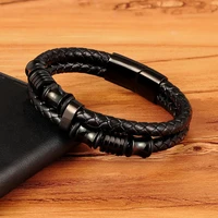 XQNI Luxury Accessories Bracelet Men’s Fashion Gift Black Genuine Leather Bracelets DIY Combination Wild Handsome Gift