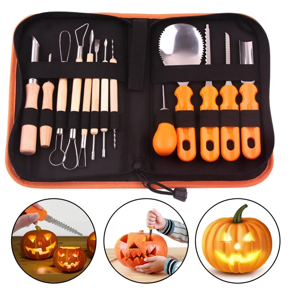 

13pcs Halloween Pumpkin Carving Kit Stainless Steel Cutter Kitchen Fruit Vegetable Cutter Pumpkin Lamp Durable Carving Tools