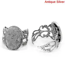 DoreenBeads медные Регулируемые кольца овальные античные серебряные Кабошон Настройки(подходит для 18 мм x 13 мм) 18,3 мм(6/")(США) 1 шт