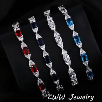 

CWWZircons New Fashion Women CZ Jewelry Mix Light Blue Red Cubic Zirconia Crystal Bracelets Female Accessories CB122