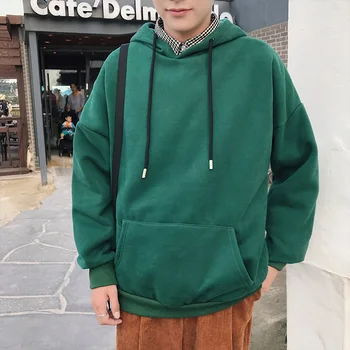 

2018 Autumn New Men's Fashion Personality Casual Temperament Long-sleeved Youth Wild Hooded Loose Solid Color Sweatshirt