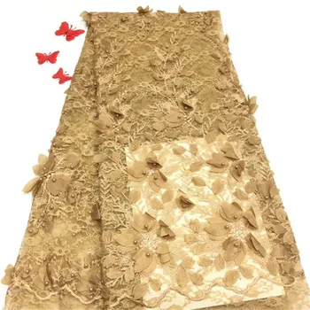 

African 3D Pink Lace Fabric Nigerian French Net Lace African Lace Fabric With Beads 2019 Latest For Party gold Sky blue white