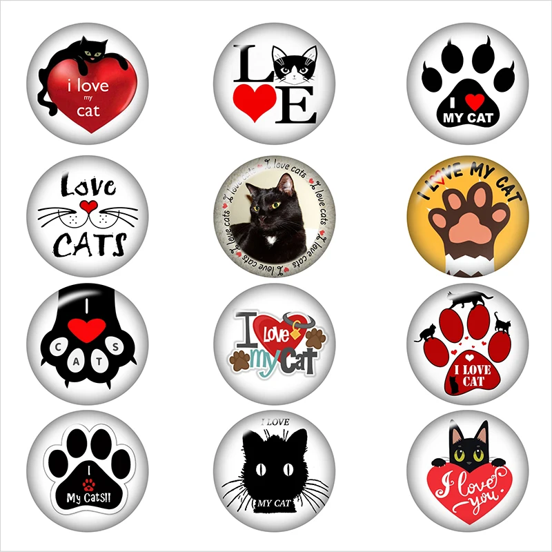 С надписью I LOVE CATS стекло кнопки ювелирных украшений Hand Made Круглый Фото Кабошоны с