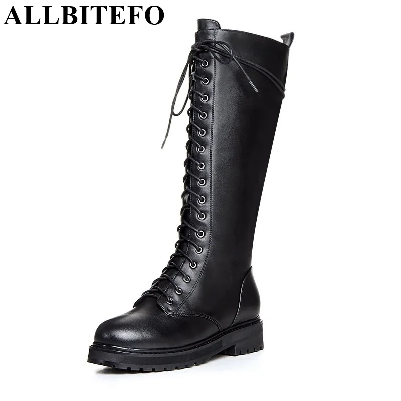 

ALLBITEFO Fashion brand Low-heel knot zip round toe winter snow women boots genuine leather+Microfiber botas femininas girl boot