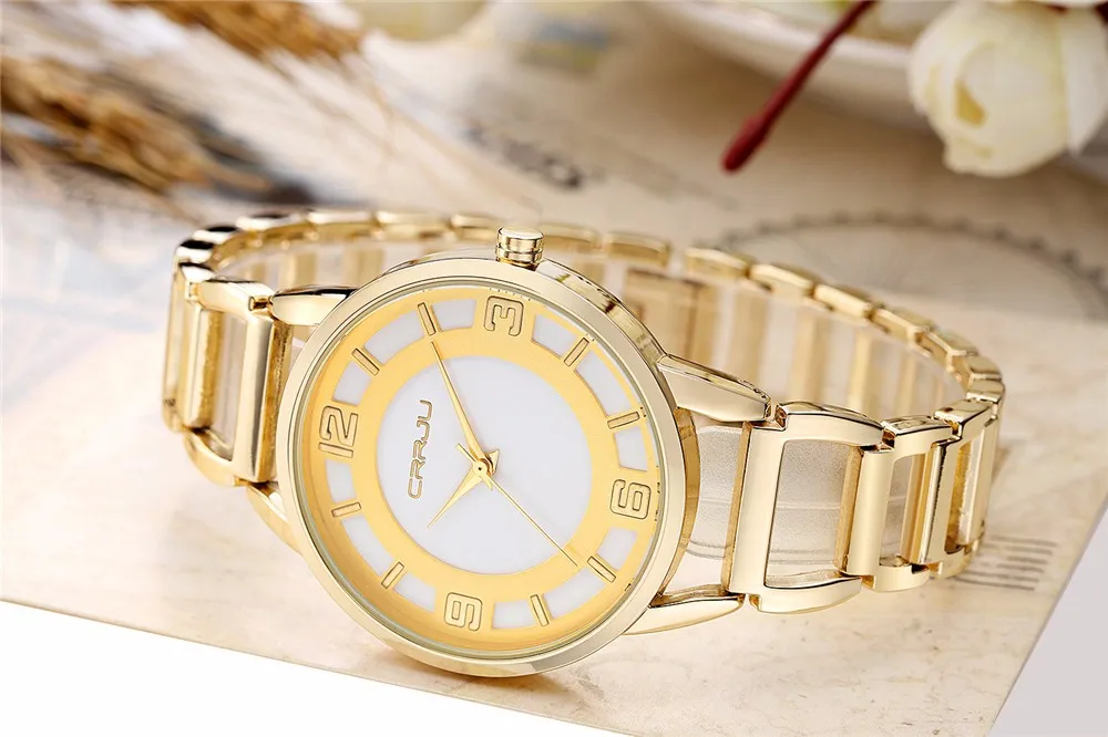 CRRJU новые модные серебряные женские часы из розового золота и стали Кварцевые часы с браслетом женские водонепроницаемые Роскошные наручные часы Relojes