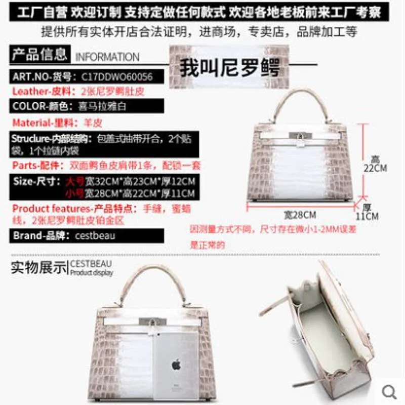 Main Bandoulière À 28cm Pur 28 Alligator Sac Nileau 28cm Cire Fil Cestbeau Unique Cousu 32cm 32cm Dames Silver En Silver 32 Pour xRz4Iqtwq