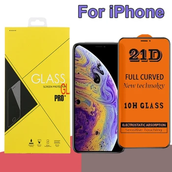 

100pcs 21D Full Coverage Tempered Glass Screen Protector For iPhone 11 Pro Max XS XR X 8 7 6 6S Plus Guard Film With Yellow Box