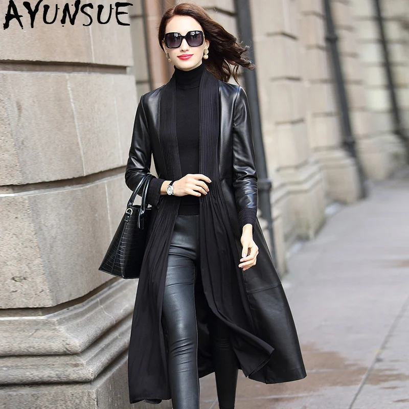 

AYUNSUE Genuine Leather Jacket Spring Autumn Jacket Women 100% Real Sheepskin Coat Female Long Trench Coats Chaqueta Mujer MY