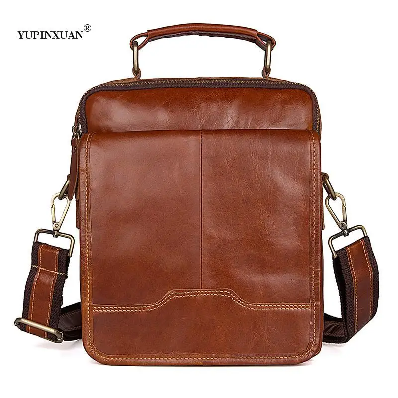 

YUPINXUAN Imported Cow Leather Handmade Shoulder Bags Ipad Mini Size Leather Messenger Bag Retro Cowhide Crossbody Bag Brown New