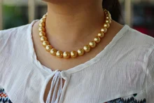 925 silver real natural big Nanyang Zhujin yellow pearl necklace natural seawater pearl necklace round very light Tahiti silver