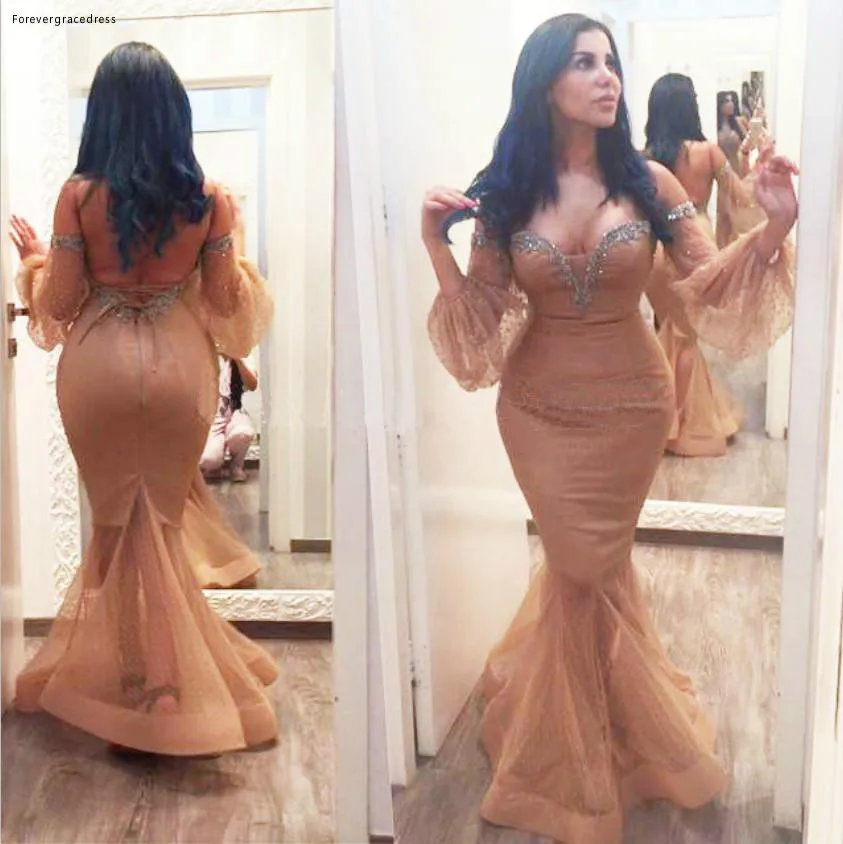 

2019 Mermaid Evening Dress Off Shoulder Long Sleeves Holiday Wear Pageant Prom Party Gown Custom Made Plus Size