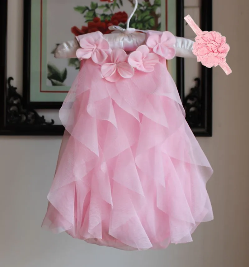 Девочек dress лето шифон вечернее dress младенческой 1 год рождения dress baby girl одежда платья и повязка свадебные платья - Цвет: Pink